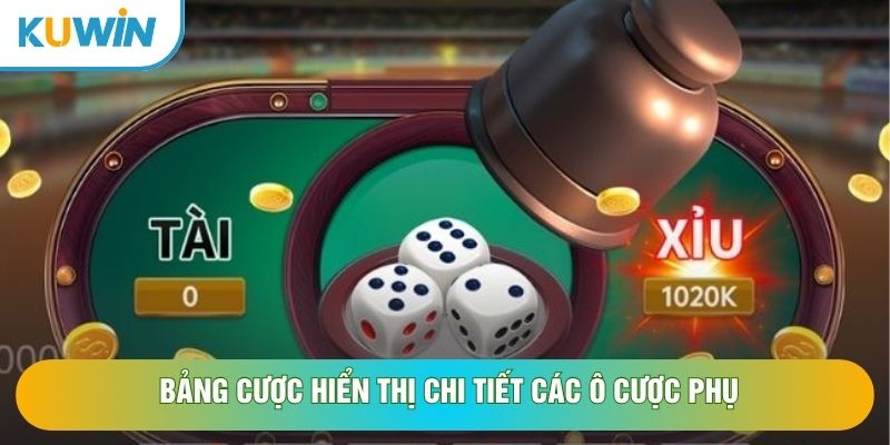 Bảng cược hiển thị chi tiết các ô cược phụ Bảng cược hiển thị chi tiết các ô cược phụ