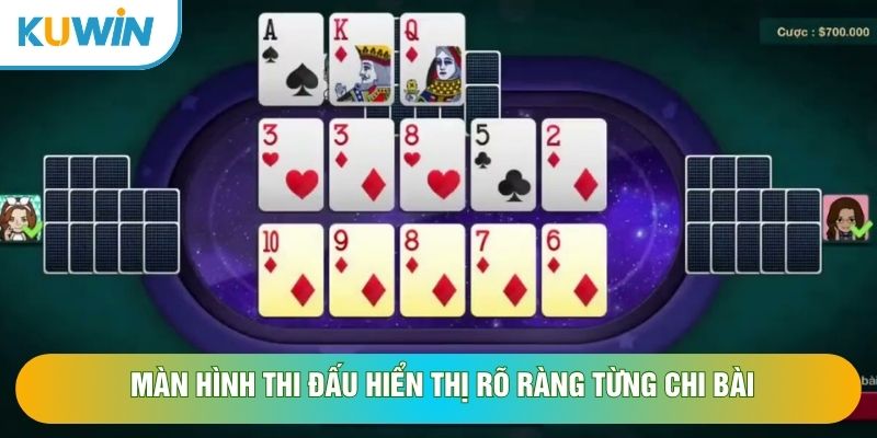 Màn hình thi đấu hiển thị rõ ràng từng chi bài Màn hình thi đấu hiển thị rõ ràng từng chi bài